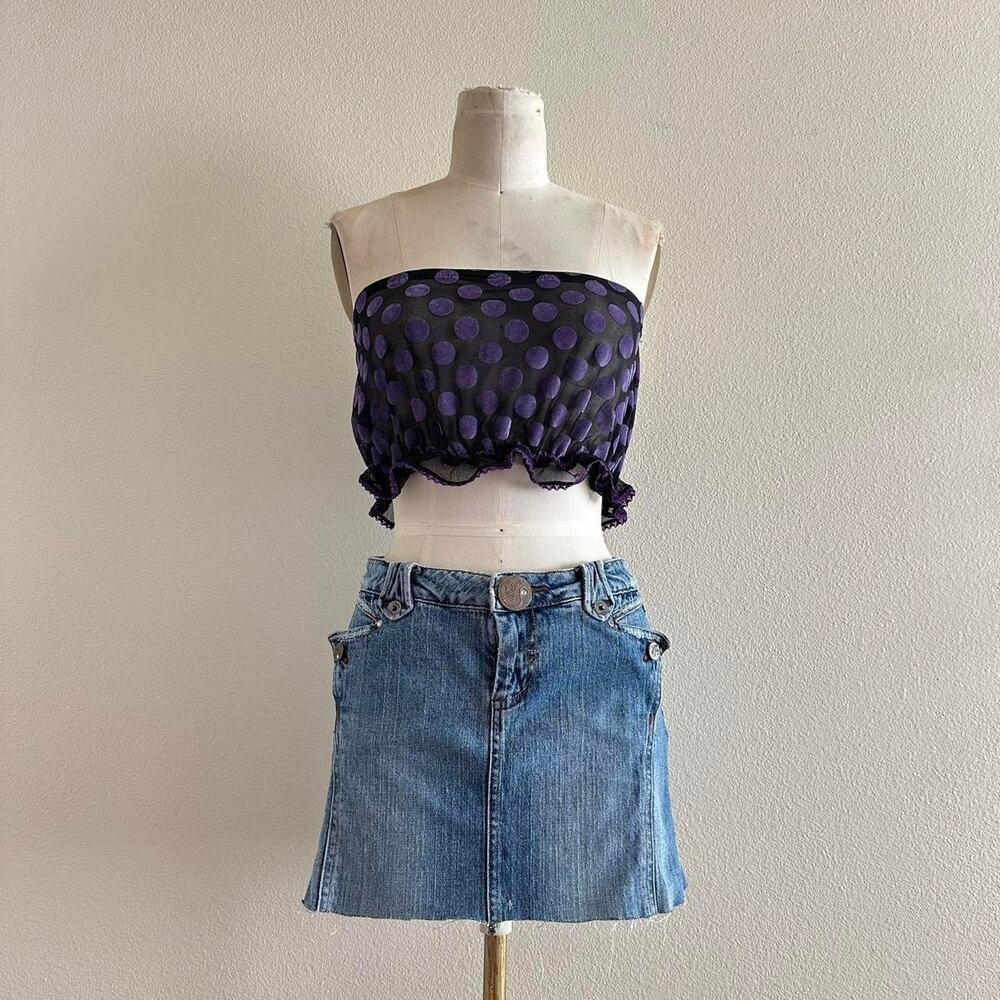 handmade black purple sheer polka dot tube crop top